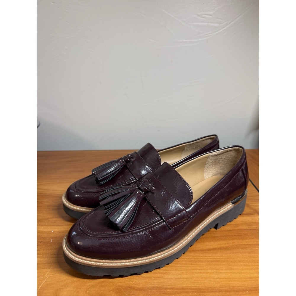 New Franco Sarto Carolynn Cranberry Patent Tassel Lug Sole Loafers Womens 8